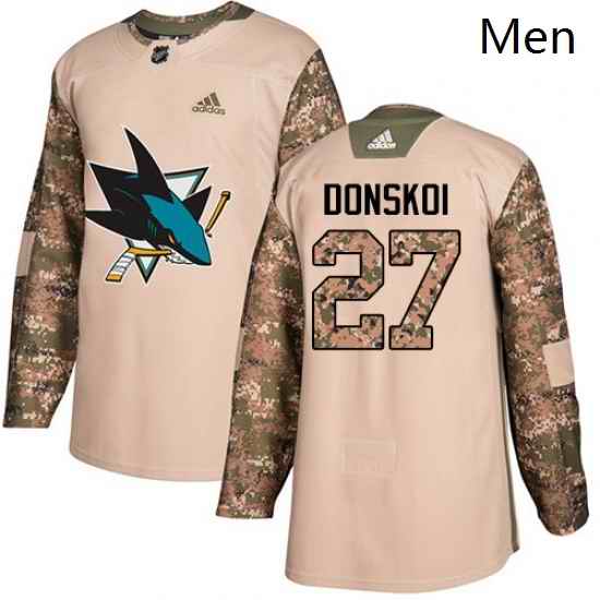 Mens Adidas San Jose Sharks 27 Joonas Donskoi Authentic Camo Veterans Day Practice NHL Jersey